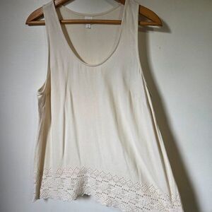 EUC GAP CREAM BOHO SCOOP NECK EMBROIDERED EDGE TANK TOP SIZE L